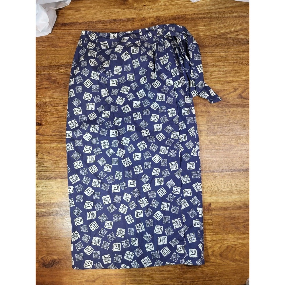 Vintage Passports Pier 1 Imports Wrap Midi Skirt‎ 100% Cotton Size M Blue...